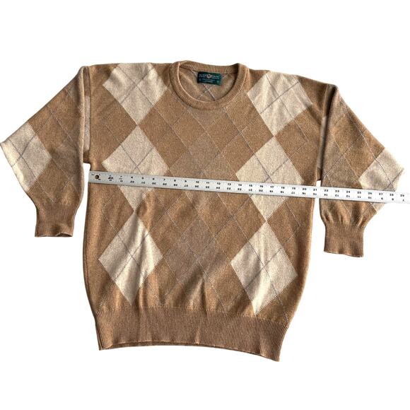 Alan Paine Great Britain 100% Cashmere Argyle Tan Crewneck Pullover Sweater L - Picture 7 of 9